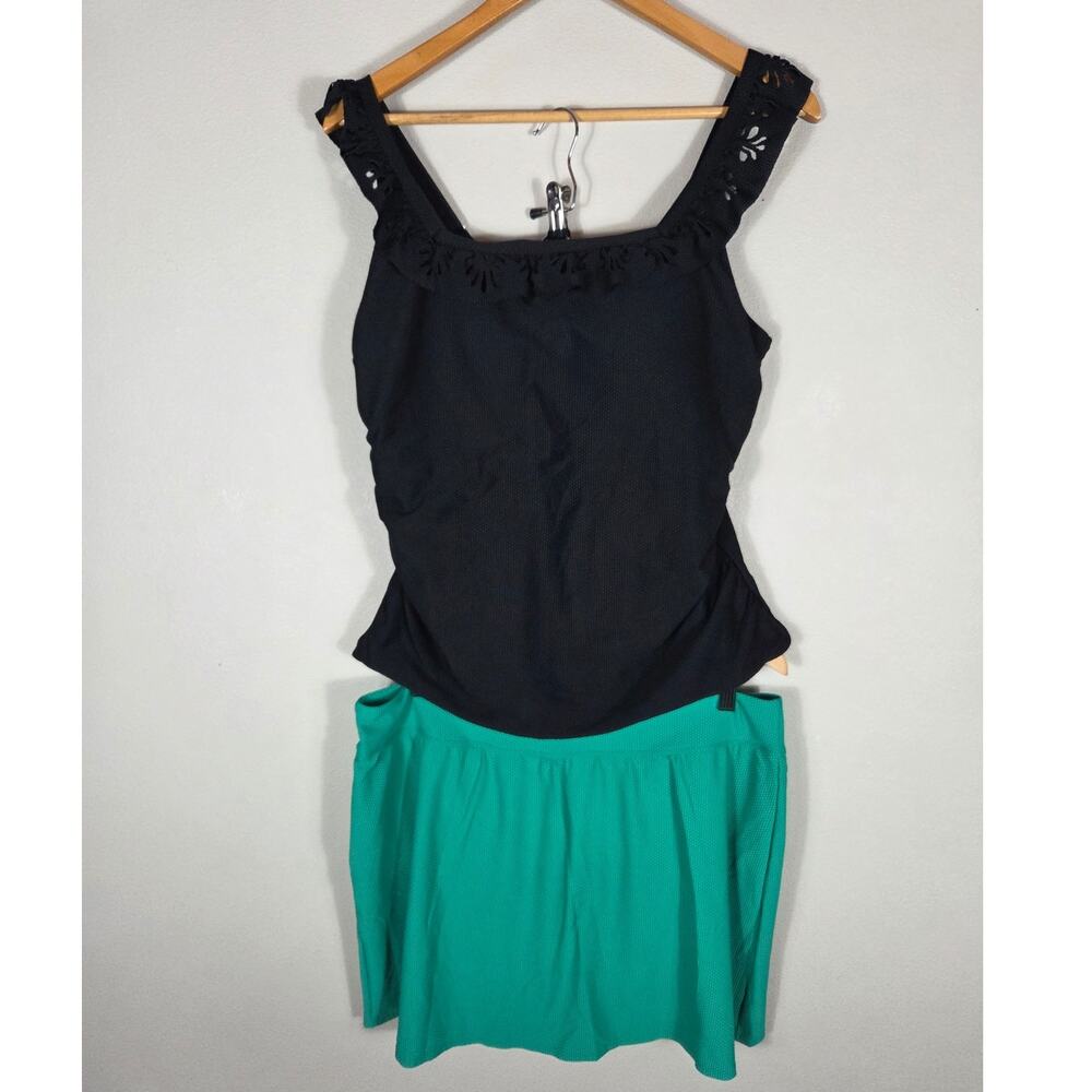 Susan Graver NWOT Black Tankini with Green Skort Size 18W